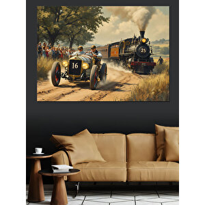Nostaljik Araba Yarışı Dekoratif Kanvas - Mdf Ahşap Tablo 35x50 cm