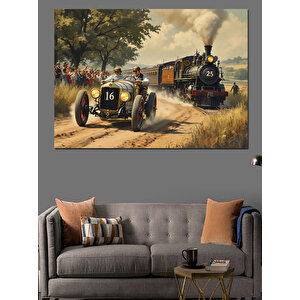 Nostaljik Araba Yarışı Dekoratif Kanvas - Mdf Ahşap Tablo 35x50 cm