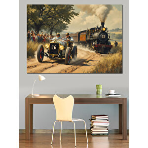 Nostaljik Araba Yarışı Dekoratif Kanvas - Mdf Ahşap Tablo