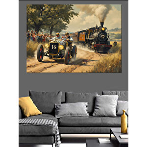 Nostaljik Araba Yarışı Dekoratif Kanvas - Mdf Ahşap Tablo