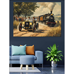 Nostaljik Araba Yarışı Dekoratif Kanvas - Mdf Ahşap Tablo 70x100 cm
