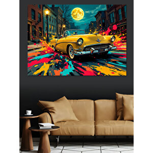 Gece Yarısı Sarı Klasik Araba Dekoratif Kanvas - Mdf Ahşap Tablo 35x50 cm