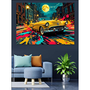 Gece Yarısı Sarı Klasik Araba Dekoratif Kanvas - Mdf Ahşap Tablo 35x50 cm