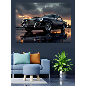Siyah Spor Araba Refleksi Dekoratif Kanvas - Mdf Ahşap Tablo 35x50 cm