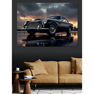 Siyah Spor Araba Refleksi Dekoratif Kanvas - Mdf Ahşap Tablo