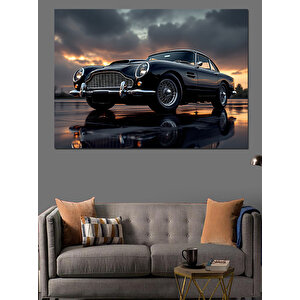 Siyah Spor Araba Refleksi Dekoratif Kanvas - Mdf Ahşap Tablo 70x100 cm