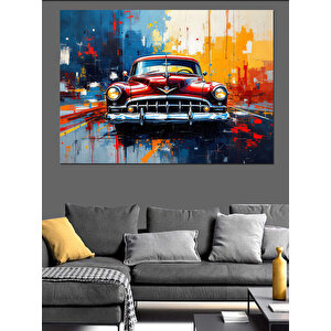 Renkli Eski Klasik Araba Dekoratif Kanvas - Mdf Ahşap Tablo 100x140 cm