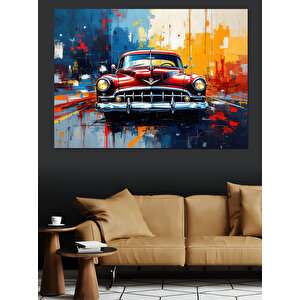 Renkli Eski Klasik Araba Dekoratif Kanvas - Mdf Ahşap Tablo 100x140 cm