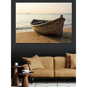Kumsalda Eski Kayık Dekoratif Kanvas - Mdf Ahşap Tablo 70x100 cm