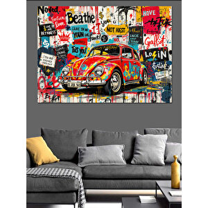 Renkli Araba Graffiti Duvar Dekoratif Kanvas - Mdf Ahşap Tablo 70x100 cm