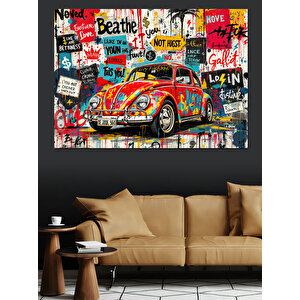 Renkli Araba Graffiti Duvar Dekoratif Kanvas - Mdf Ahşap Tablo 70x100 cm