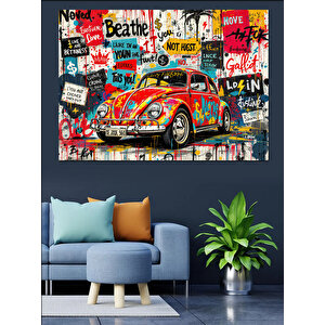 Renkli Araba Graffiti Duvar Dekoratif Kanvas - Mdf Ahşap Tablo 70x100 cm
