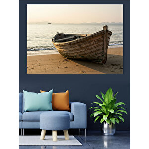 Kumsalda Eski Kayık Dekoratif Kanvas - Mdf Ahşap Tablo 35x50 cm