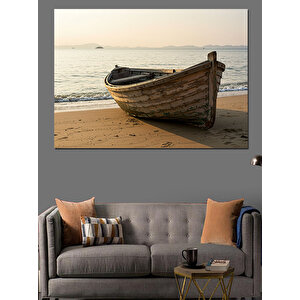 Kumsalda Eski Kayık Dekoratif Kanvas - Mdf Ahşap Tablo
