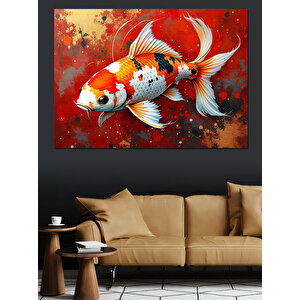 İki Renkli Japon Balığı Dekoratif Kanvas - Mdf Ahşap Tablo 35x50 cm