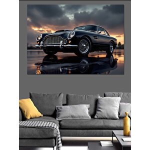 Siyah Spor Araba Refleksi Dekoratif Kanvas - Mdf Ahşap Tablo