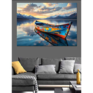 Göl Kenarında Renkli Sandal Dekoratif Kanvas - Mdf Ahşap Tablo 25x35 cm