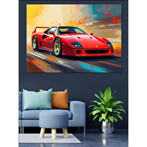 Kırmızı Spor Araba Patlaması Dekoratif Kanvas - Mdf Ahşap Tablo 35x50 cm