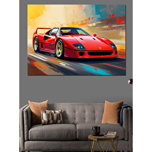 Kırmızı Spor Araba Patlaması Dekoratif Kanvas - Mdf Ahşap Tablo 100x140 cm