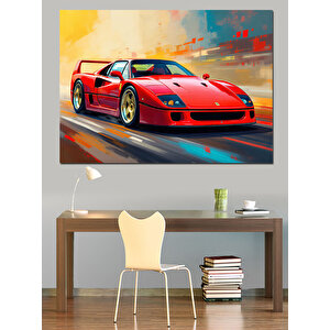 Kırmızı Spor Araba Patlaması Dekoratif Kanvas - Mdf Ahşap Tablo 100x140 cm