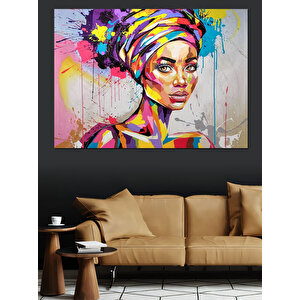 Renkli Afrika Kadını Dekoratif Kanvas - Mdf Ahşap Tablo 50x70 cm