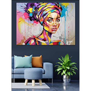 Renkli Afrika Kadını Dekoratif Kanvas - Mdf Ahşap Tablo 50x70 cm