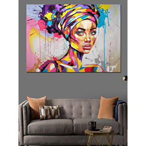 Renkli Afrika Kadını Dekoratif Kanvas - Mdf Ahşap Tablo 50x70 cm