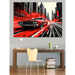 Kırmızı Araba Hızı Dekoratif Kanvas - Mdf Ahşap Tablo 25x35 cm