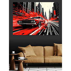 Kırmızı Araba Hızı Dekoratif Kanvas - Mdf Ahşap Tablo