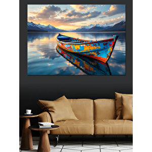 Göl Kenarında Renkli Sandal Dekoratif Kanvas - Mdf Ahşap Tablo 70x100 cm