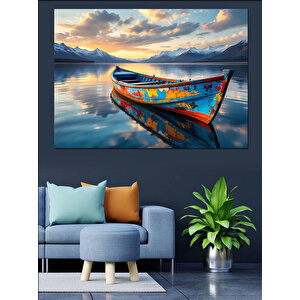 Göl Kenarında Renkli Sandal Dekoratif Kanvas - Mdf Ahşap Tablo 70x100 cm