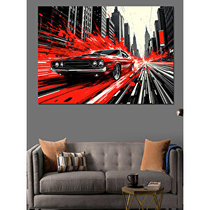 Kırmızı Araba Hızı Dekoratif Kanvas - Mdf Ahşap Tablo 50x70 cm