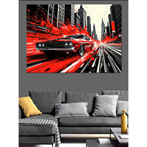 Kırmızı Araba Hızı Dekoratif Kanvas - Mdf Ahşap Tablo 50x70 cm