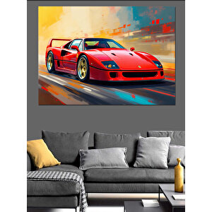 Kırmızı Spor Araba Patlaması Dekoratif Kanvas - Mdf Ahşap Tablo