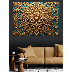 Kabartmalı Altın Mandala Deseni Dekoratif Kanvas - Mdf Ahşap Tablo 35x50 cm