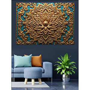 Kabartmalı Altın Mandala Deseni Dekoratif Kanvas - Mdf Ahşap Tablo 35x50 cm