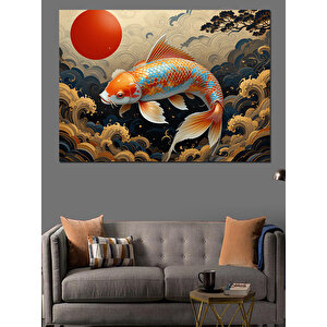 Altın Japon Balığı Dekoratif Kanvas - Mdf Ahşap Tablo 35x50 cm