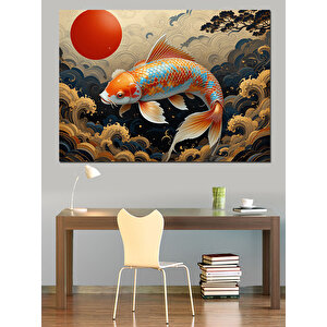 Altın Japon Balığı Dekoratif Kanvas - Mdf Ahşap Tablo 35x50 cm