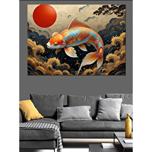 Altın Japon Balığı Dekoratif Kanvas - Mdf Ahşap Tablo