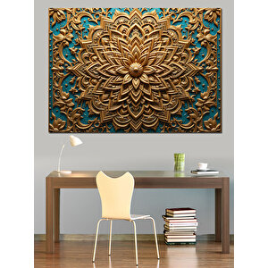 Kabartmalı Altın Mandala Deseni Dekoratif Kanvas - Mdf Ahşap Tablo