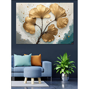Altın Yaprak Deseni Dekoratif Kanvas - Mdf Ahşap Tablo