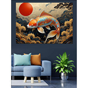 Altın Japon Balığı Dekoratif Kanvas - Mdf Ahşap Tablo 50x70 cm