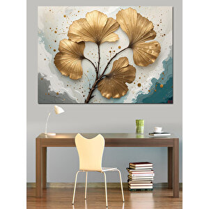 Altın Yaprak Deseni Dekoratif Kanvas - Mdf Ahşap Tablo 50x70 cm