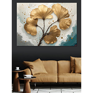 Altın Yaprak Deseni Dekoratif Kanvas - Mdf Ahşap Tablo 50x70 cm