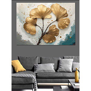Altın Yaprak Deseni Dekoratif Kanvas - Mdf Ahşap Tablo 70x100 cm