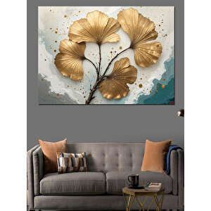 Altın Yaprak Deseni Dekoratif Kanvas - Mdf Ahşap Tablo