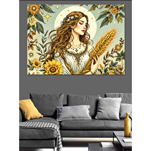 Buğday Tutan Doğal Kadın Dekoratif Kanvas - Mdf Ahşap Tablo 35x50 cm