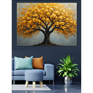 Sarı Yapraklı Büyük Ağaç Dekoratif Kanvas - Mdf Ahşap Tablo 100x140 cm