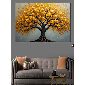 Sarı Yapraklı Büyük Ağaç Dekoratif Kanvas - Mdf Ahşap Tablo 100x140 cm