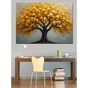Sarı Yapraklı Büyük Ağaç Dekoratif Kanvas - Mdf Ahşap Tablo 100x140 cm